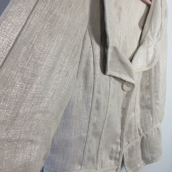 Maje Metallic Blazer Linen Top Jacket Women 2 M Beige Crop Peplum Office y2k 290 - Picture 7 of 13